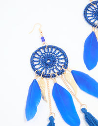 Blue Feather Dreamcatcher Drop Earrings - link has visual effect only