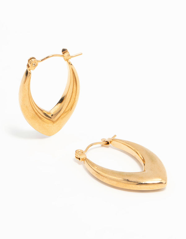 Waterproof Gold Plated Stainless Steel Pointed Puff Hoop Earrings