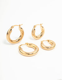 Waterproof Gold Plated Stainless Steel Tube Hoop Earrings 2-Pack - link has visual effect only