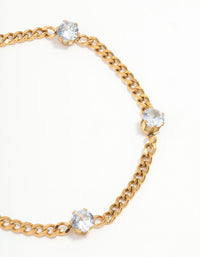 Waterproof Gold Plated Stainless Steel Cubic Zirconia Station Bracelet - link has visual effect only