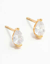 Gold Plated Sterling Silver Pear Shaped Diamante Stud Earrings - link has visual effect only