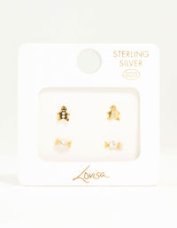 Gold Plated Sterling Silver Xmas Stud Earrings 2-Pack - link has visual effect only