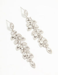 Rhodium Cubic Zirconia Cluster Leaf Drop Earrings - link has visual effect only