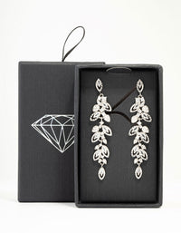 Rhodium Cubic Zirconia Cluster Leaf Drop Earrings - link has visual effect only