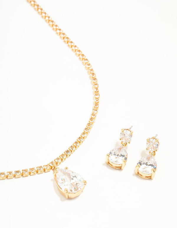 Cubic Zirconia Tennis Necklace & Earrings Set