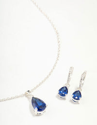 Rhodium Sapphire Teardrop Necklace & Earrings Set - link has visual effect only