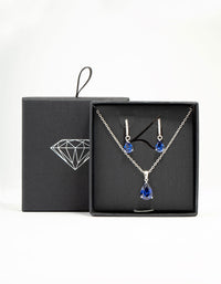 Rhodium Sapphire Teardrop Necklace & Earrings Set - link has visual effect only