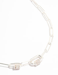 Silver Plated Oval Linked Necklace - link has visual effect only