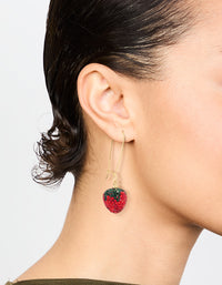 Gold Red Diamante Strawberry Drop Earrings - link has visual effect only