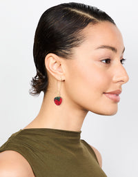 Gold Red Diamante Strawberry Drop Earrings - link has visual effect only