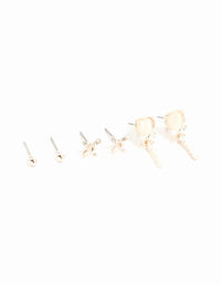 Rose Gold Dainty Heart & Bow 3-Pack Earrings - link has visual effect only