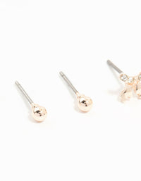 Rose Gold Dainty Heart & Bow 3-Pack Earrings - link has visual effect only