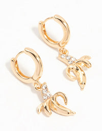 Gold Diamante Banana Drop Huggie Earrings - link has visual effect only