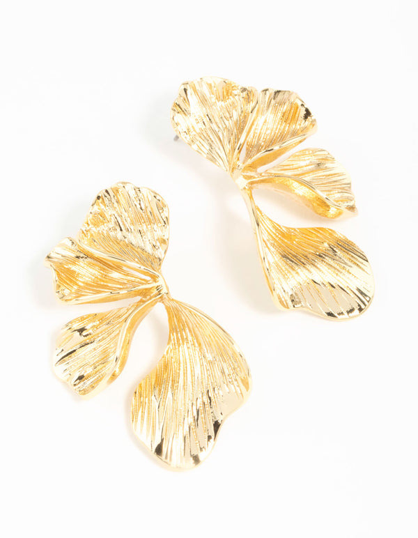 Gold Plated Organic Petal Stud Earrings