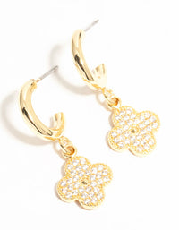 Gold Plated Cubic Zirconia Flower Drop Hoop Earrings - link has visual effect only