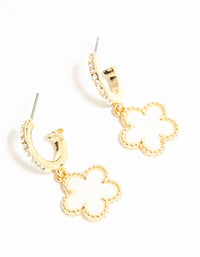 Gold Plated Flower Drop Diamante Hoop Earrings - link has visual effect only