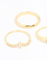 Gold Plated Cubic Zirconia Cluster & Plain Rings 3-Pack - link has visual effect only