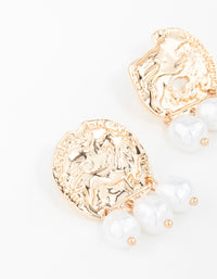 Gold Hammered Coin & Pearl Drop Earrings - link has visual effect only