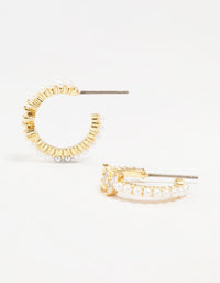 Gold Plated Pearl & Cubic Zirconia Hoop Earrings - link has visual effect only