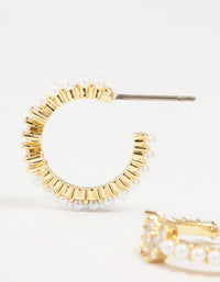 Gold Plated Pearl & Cubic Zirconia Hoop Earrings - link has visual effect only