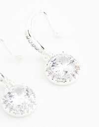 Silver Plated Round Halo Cubic Zirconia Drop Earrings - link has visual effect only