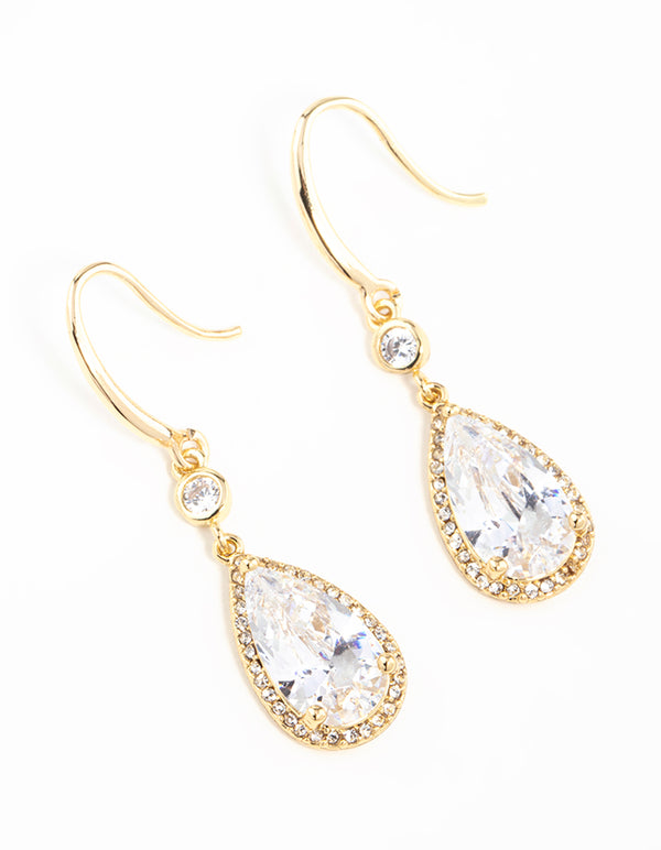 Gold Plated Pear Cut Cubic Zirconia Drop Earrings