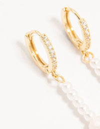 Gold Plated Pearl & Cubic Zirconia Huggie Drop Earrings - link has visual effect only