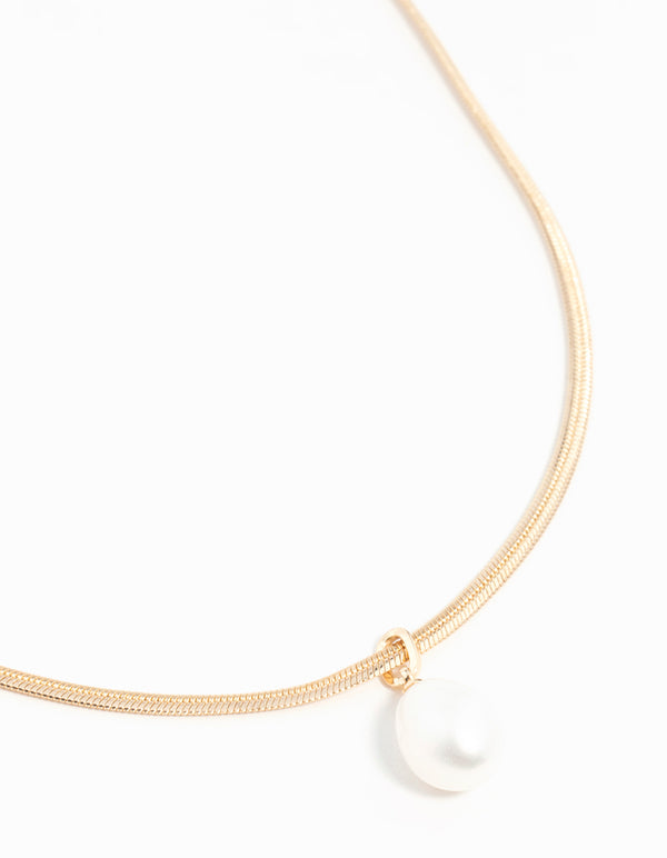 Gold Plated Freshwater Pearl Pendant Snake Chain Necklace