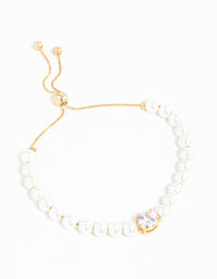 Gold Plated Pearl & Cubic Zirconia Toggle Bracelet - link has visual effect only