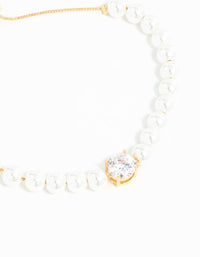 Gold Plated Pearl & Cubic Zirconia Toggle Bracelet - link has visual effect only