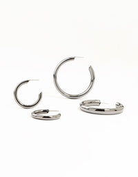 Gunmetal Thick Hoop Earrings 2 Pack - link has visual effect only