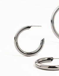 Gunmetal Thick Hoop Earrings 2 Pack - link has visual effect only