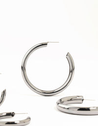 Gunmetal Thick Hoop Earrings 2 Pack - link has visual effect only