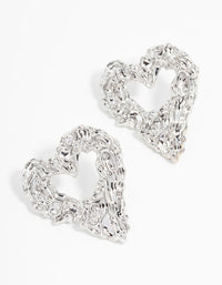 Silver Molten Open Heart Stud Earrings - link has visual effect only