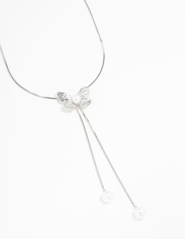 Silver Butterfly Pearl Y-Necklace