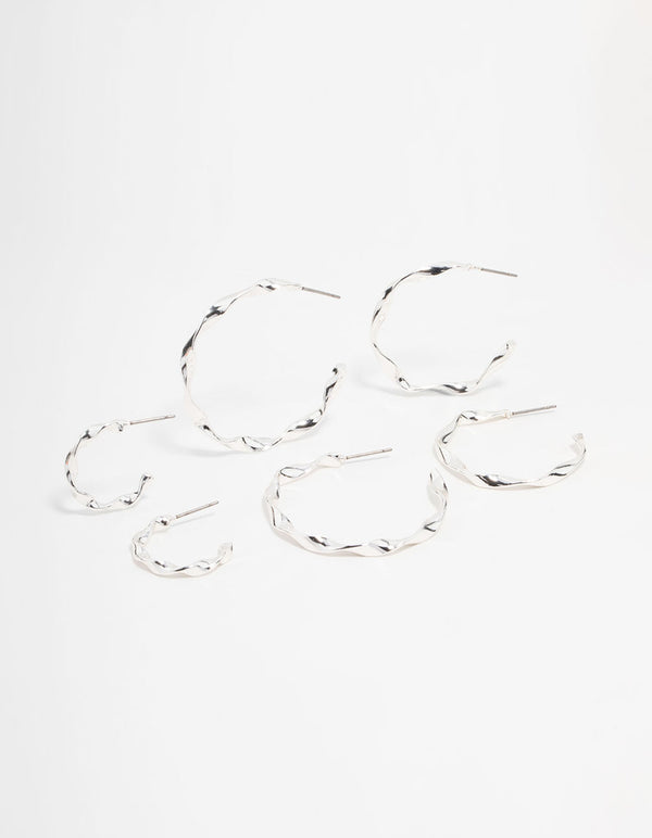 Silver Twisted Hoop Earrings 3-Pack