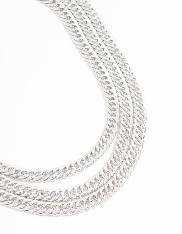 Silver Layered Curb Chain Necklace