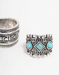 Antique Silver Turquoise Rings 3-Pack - link has visual effect only