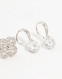 Silver Cubic Zirconia Clover & Pearl Earrings 3-Pack - link has visual effect only