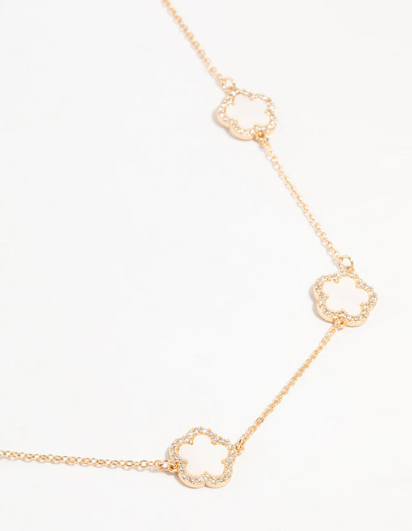 Gold Cubic Zirconia Clover Necklace