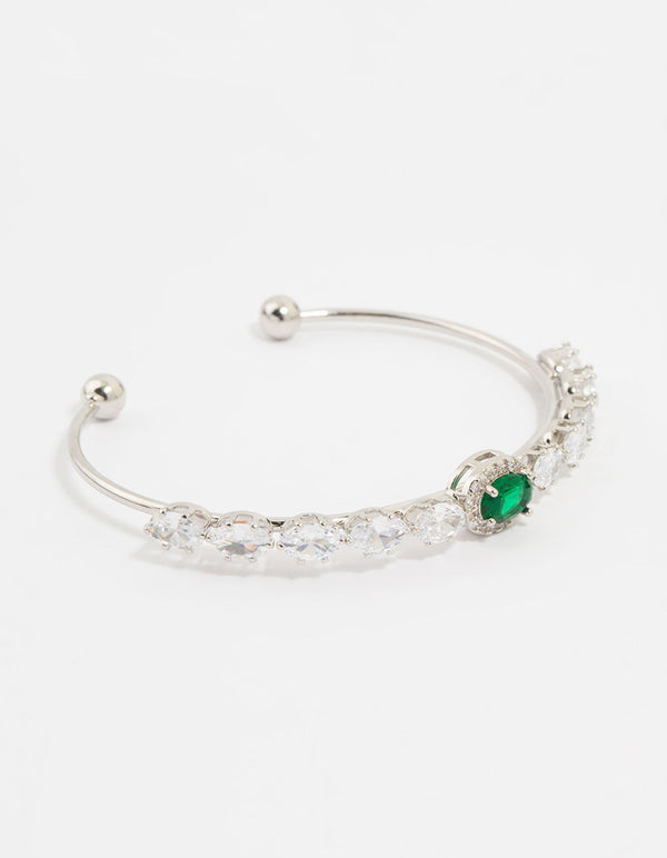 Silver Green Cubic Zirconia Marquise Wrist Cuff