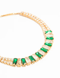 Gold Baguette Cut Green Cubic Zirconia Toggle Bracelet - link has visual effect only