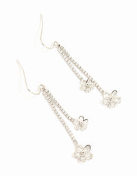 Silver Cubic Zirconia Flower Hook Drop Earrings - link has visual effect only