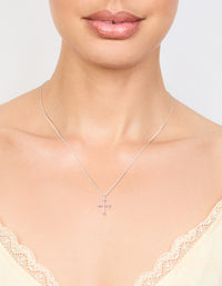 Silver Cubic Zirconia Round Cubic Zirconia Cross Pendant Necklace - link has visual effect only