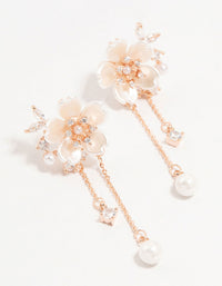 Rose Gold Plated Flower Diamante Pearl Drop Earrings - link has visual effect only