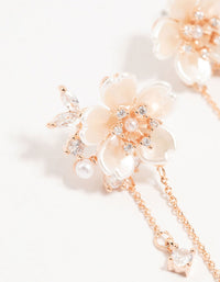 Rose Gold Plated Flower Diamante Pearl Drop Earrings - link has visual effect only