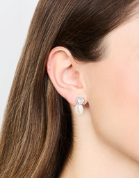 Rose Gold Plated Diamante Freshwater Pearl Drop Earrings - link has visual effect only