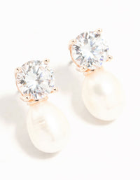 Rose Gold Plated Diamante Freshwater Pearl Drop Earrings - link has visual effect only