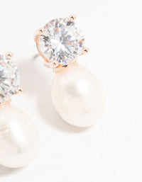 Rose Gold Plated Diamante Freshwater Pearl Drop Earrings - link has visual effect only