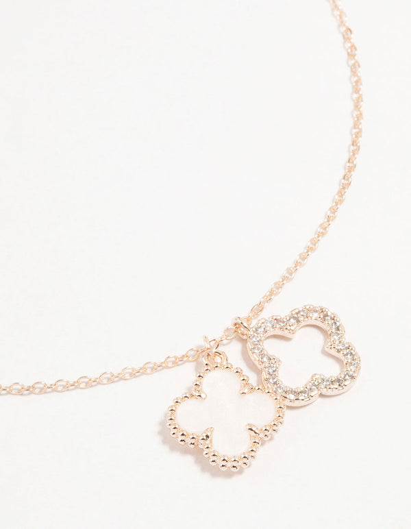 Rose Gold Plated Cubic Zirconia Clover Pendant Necklace